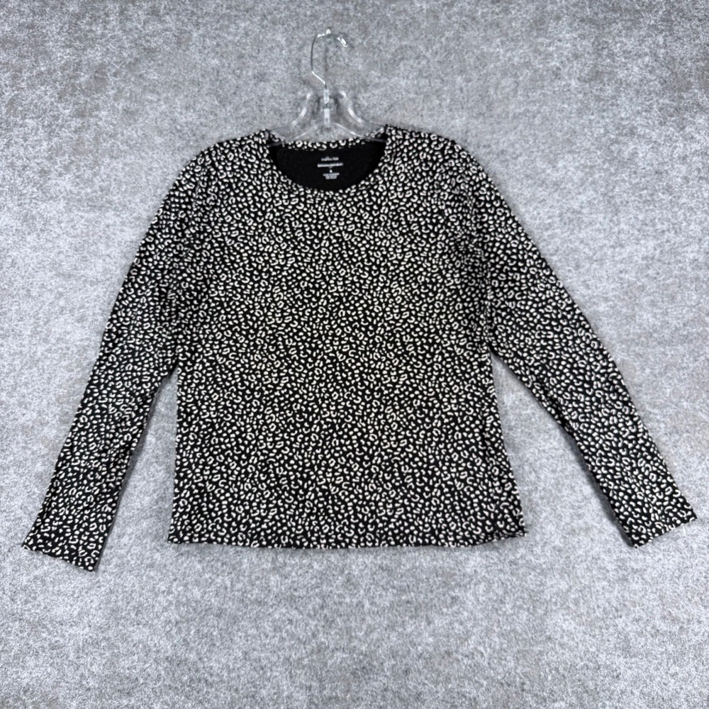 Banana Republic Malibu Tee Womens Small Black White Animal Print Long Sleeve